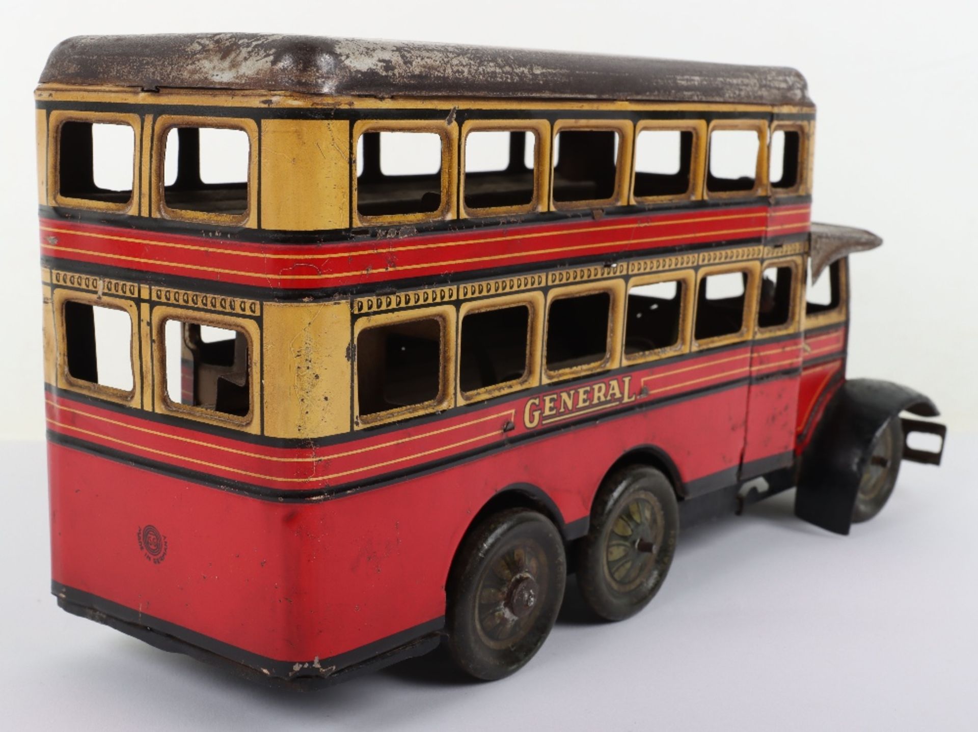 A Gunthermann tinplate clockwork General Double Decker bus with electric light, 1930s - Bild 2 aus 7