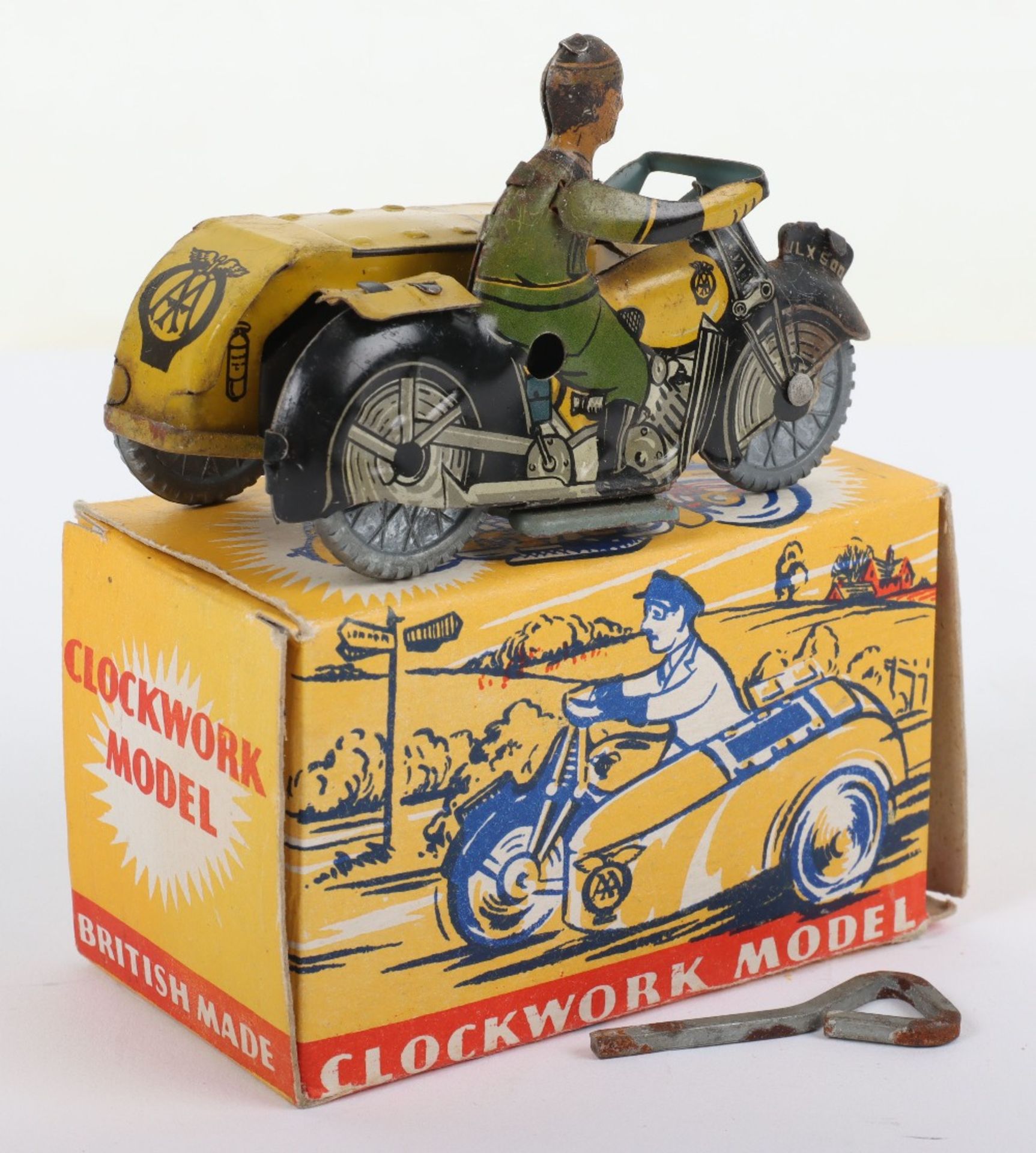 Scarce Boxed Mettoy Tinplate clockwork AA Motorcycle Combination - Bild 2 aus 4