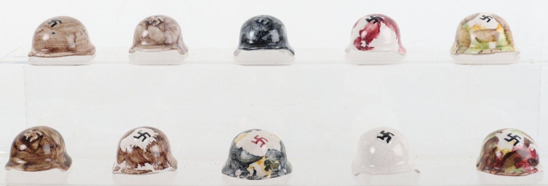 10x Miniature Ceramic German Helmets