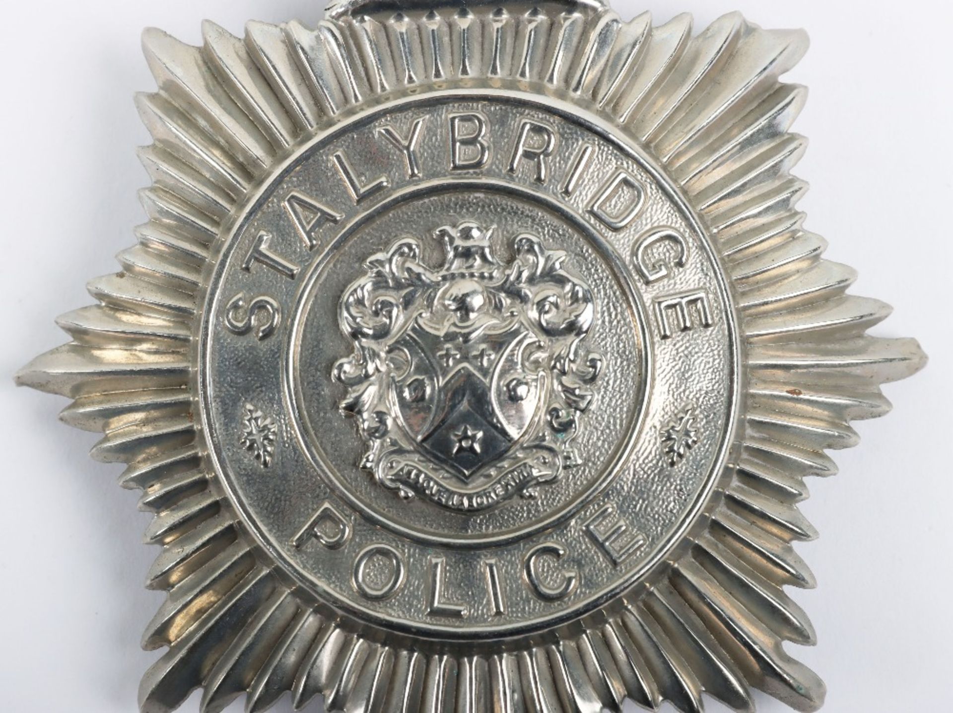 Scarce Stalybridge Police Kings Crown Helmet Plate, - Image 2 of 3