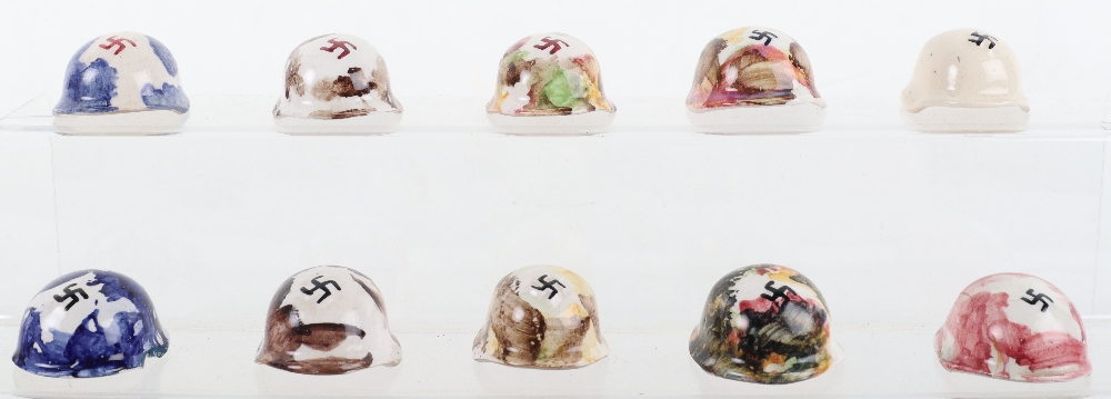 10x Miniature Ceramic German Helmets