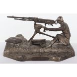 WW1 Commemorative Desk Piece in form of a French Machine Gunner in Combat
