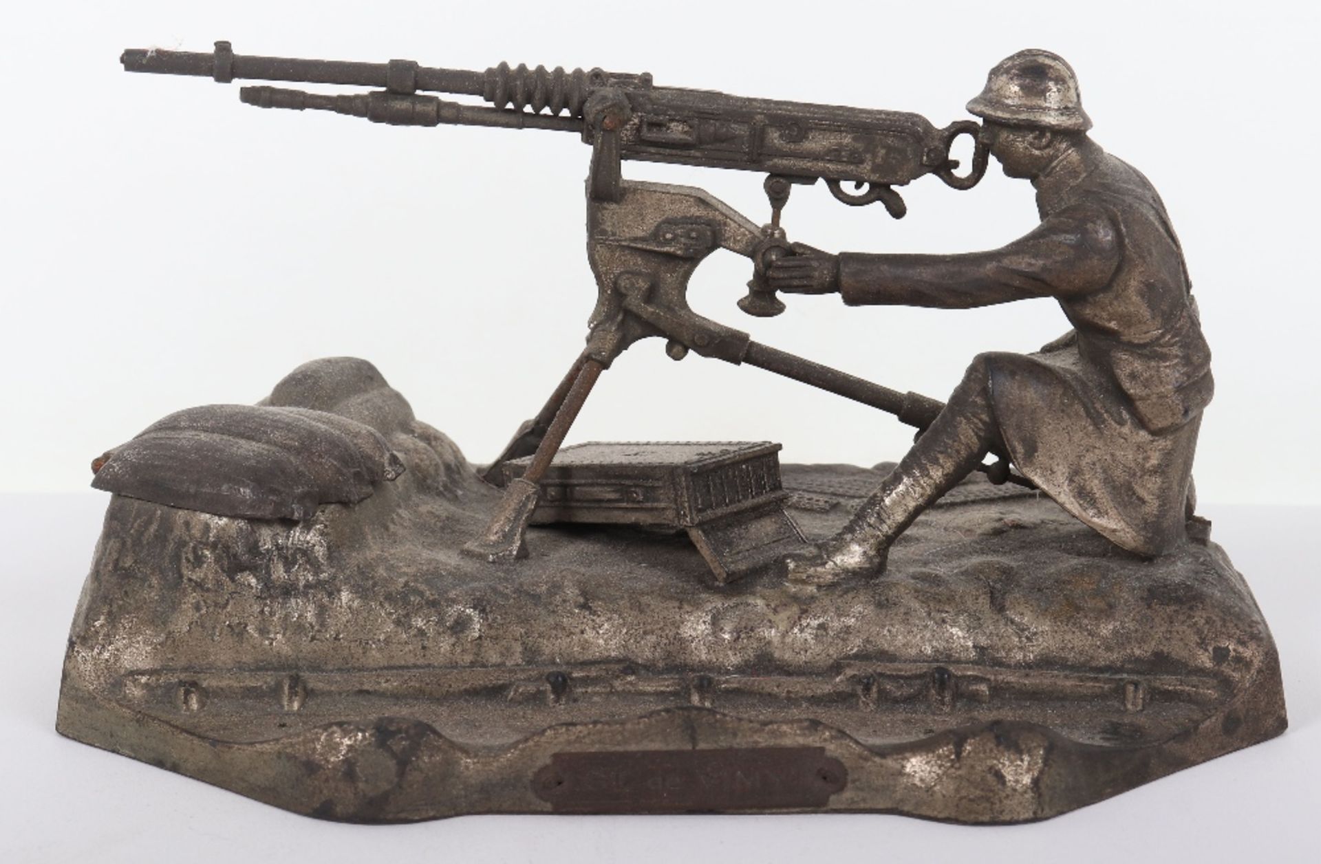 WW1 Commemorative Desk Piece in form of a French Machine Gunner in Combat