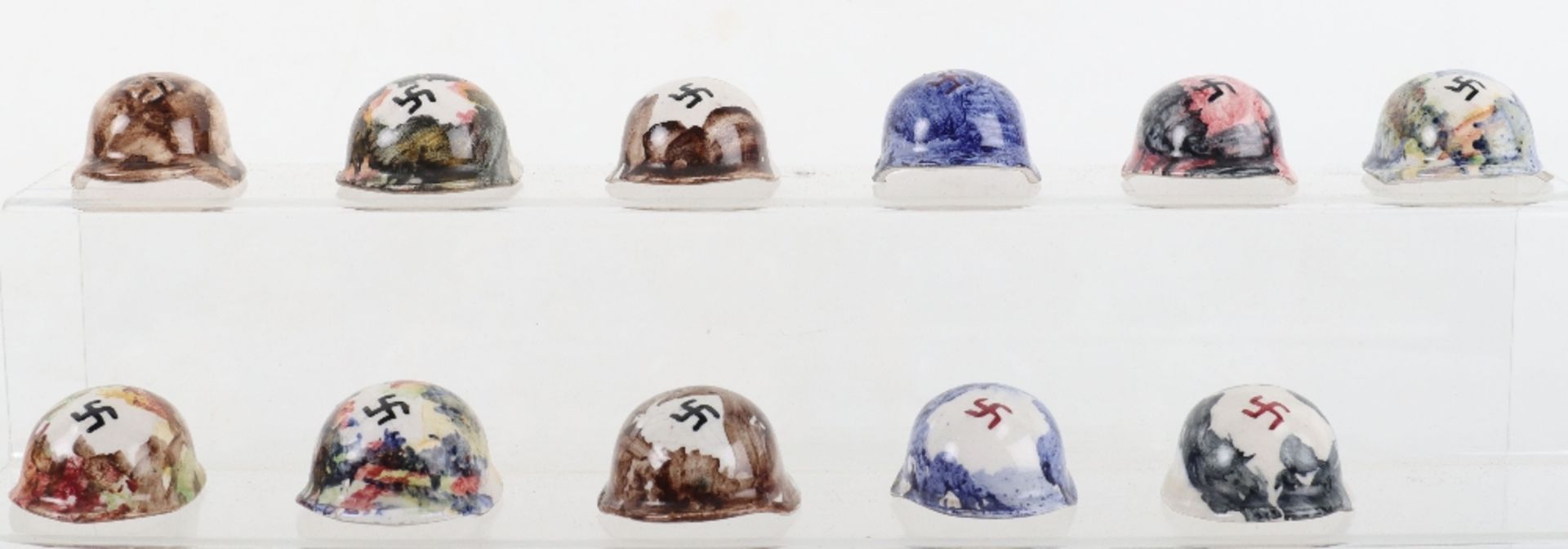 10x Miniature Ceramic German Helmets