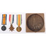 Great War 2nd Battle of Ypres May 1915 Casualty Medal Trio & Memorial Plaque Group 7th Battalion Dur