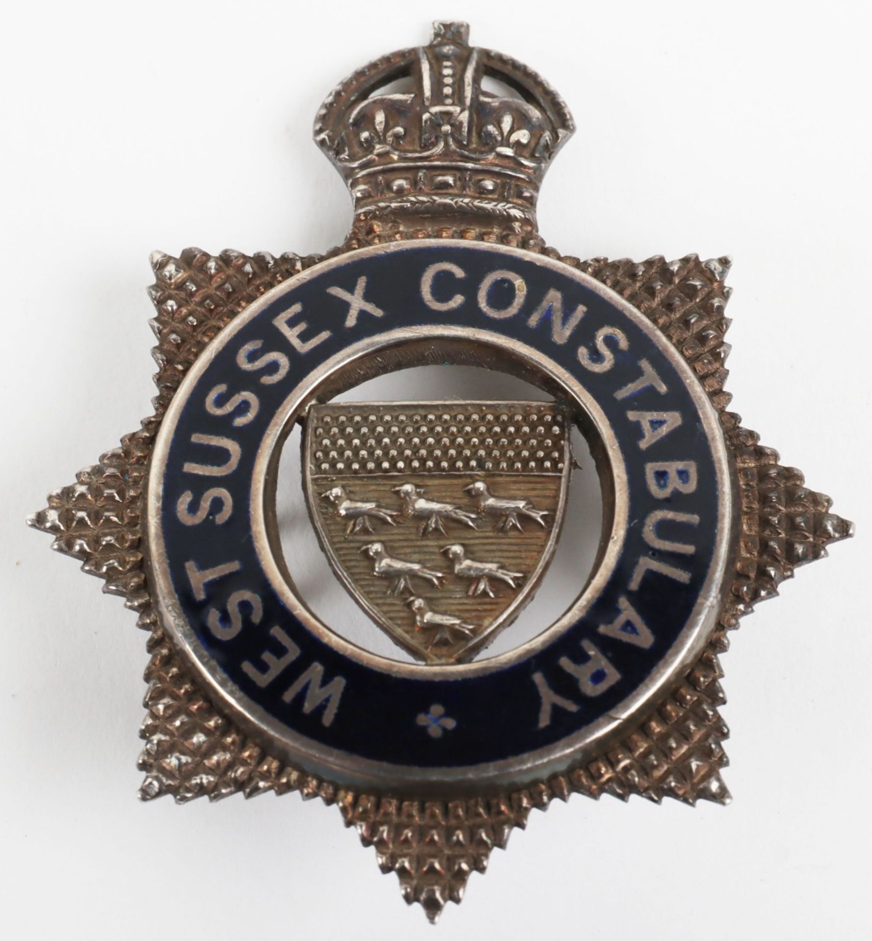 West Sussex Constabulary Senior Police Officers Silver cap badge Kings crown