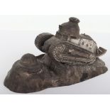WW1 Commemorative Desk Piece in form of a French Tank in Combat