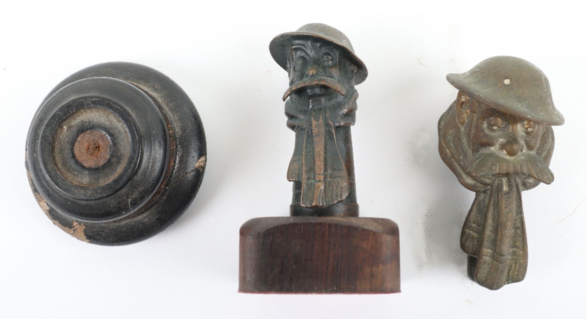 Two Bruce Bairnsfather Old Bill Miniature Bronze Mascot Figures