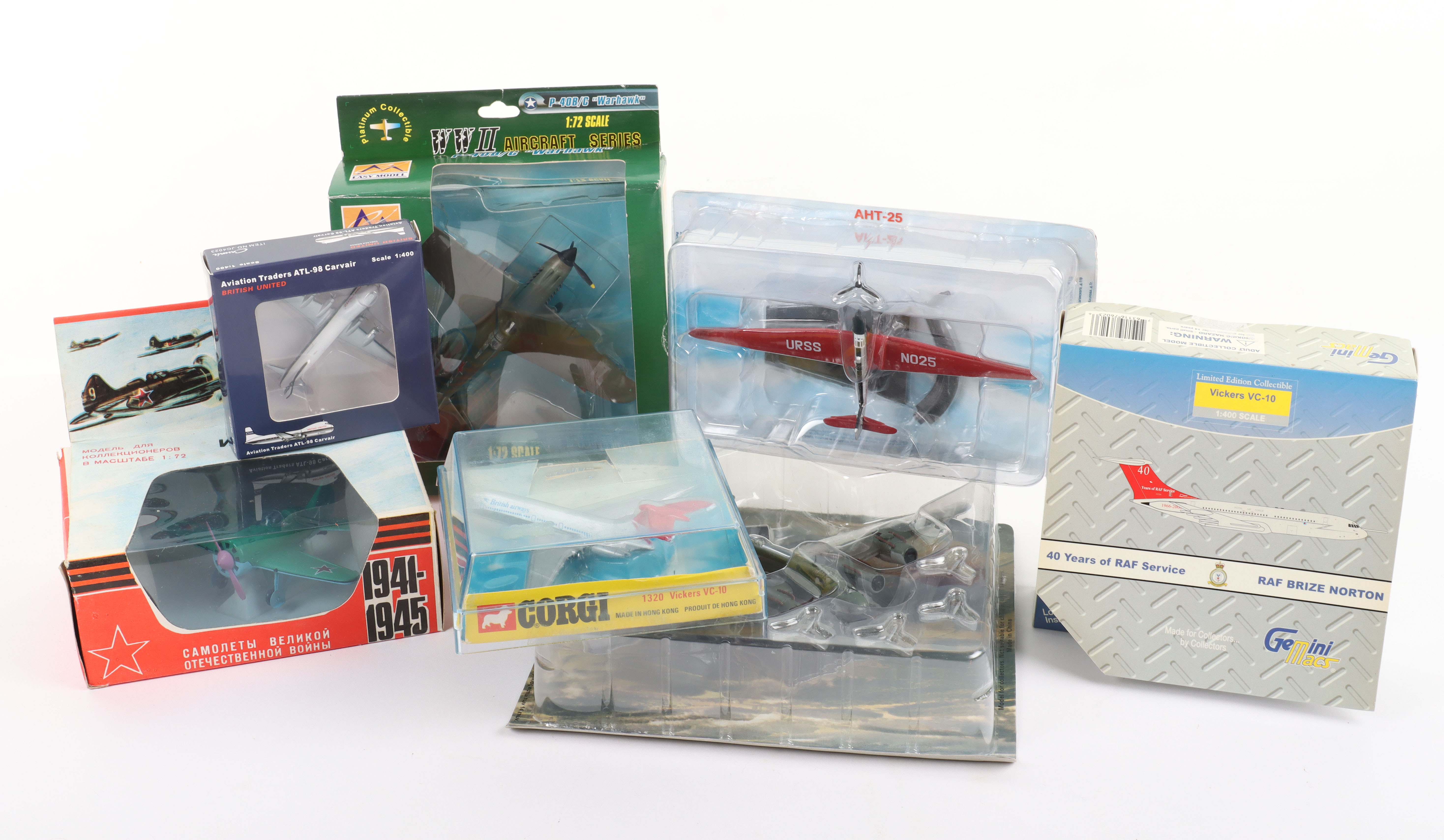 Seven Mixed Diecast model aeroplanes boxed