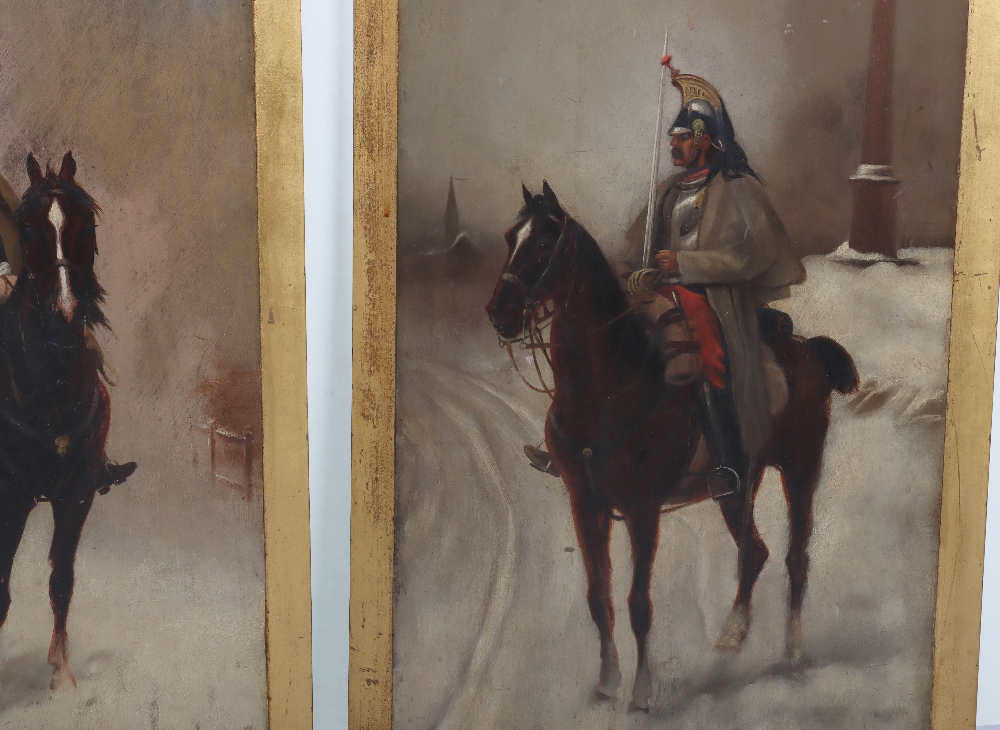 Facing Pair of Oil on Board Paintings of French Napoleonic Cavalry - Bild 3 aus 6