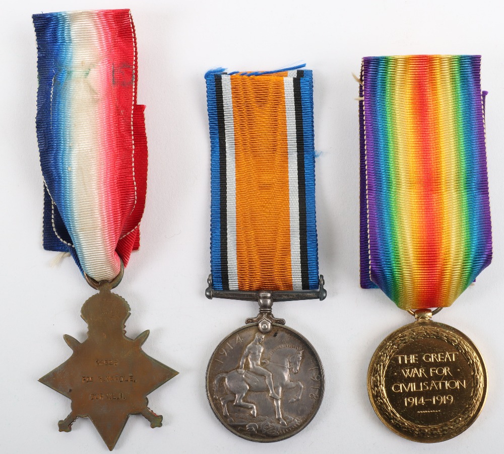 Great War 1914-15 Star Medal Trio to a Private in the 14th Battalion Durham Light Infantry Who Died - Bild 2 aus 4