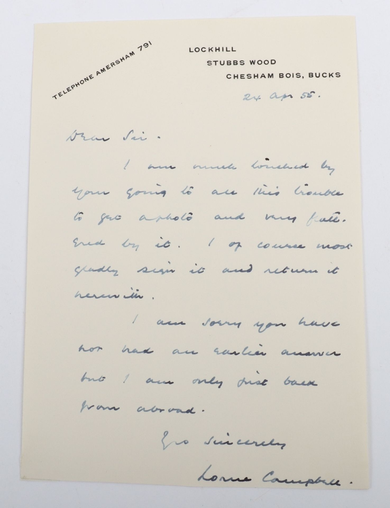 Signed Letter by Brigadier Lorne Campbell VC