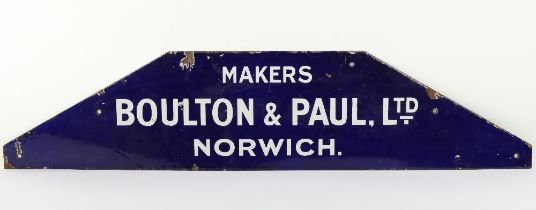 Enamel Factory Sign for Aircraft Manufacturers Boulton & Paul Ltd Norwich