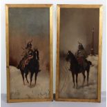 Facing Pair of Oil on Board Paintings of French Napoleonic Cavalry