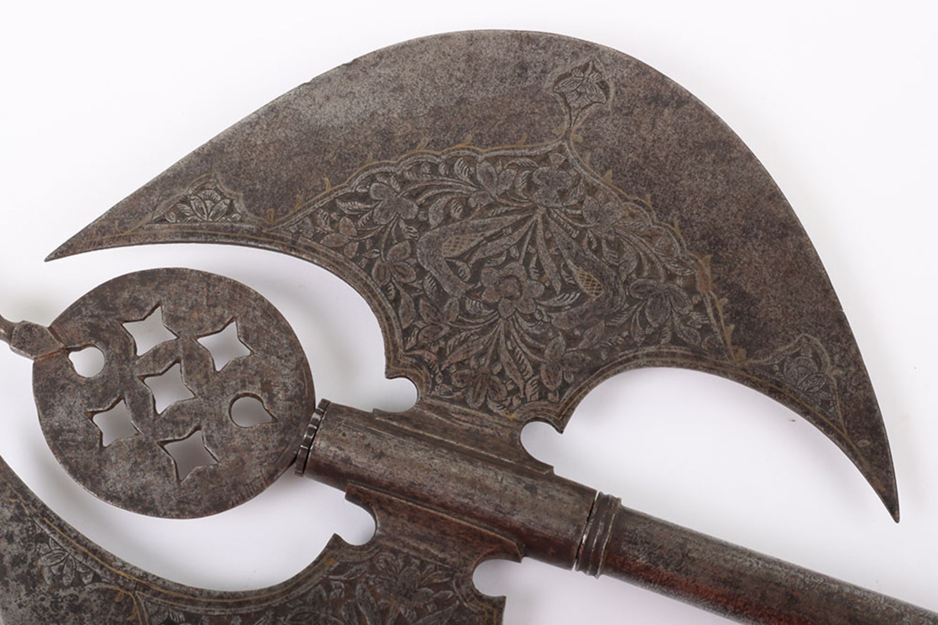 Large 19th Century Indo-Persian All Steel Double Axe Tabar - Image 9 of 12