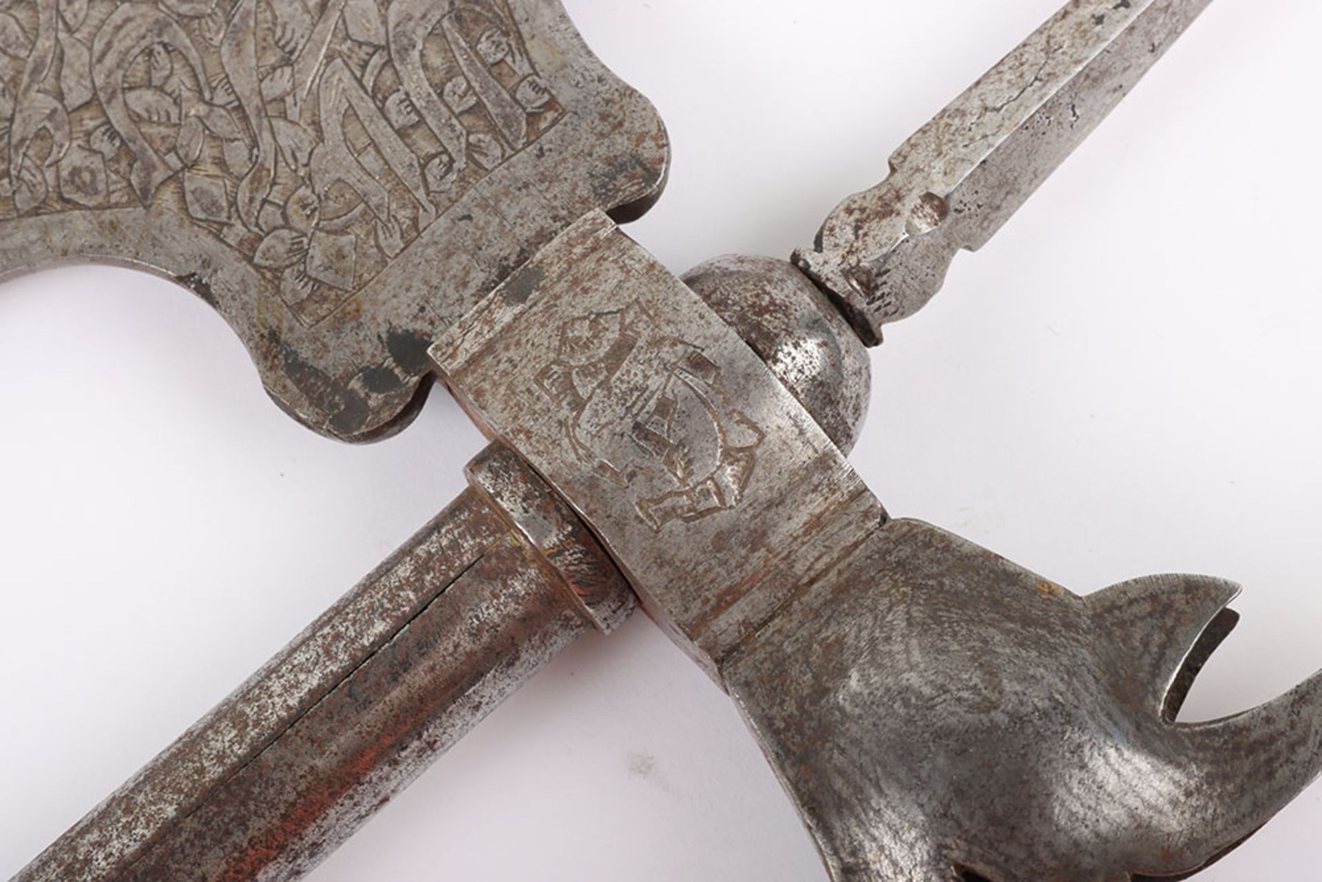 19th Century Indo-Persian All Steel Axe Tabar - Image 5 of 11
