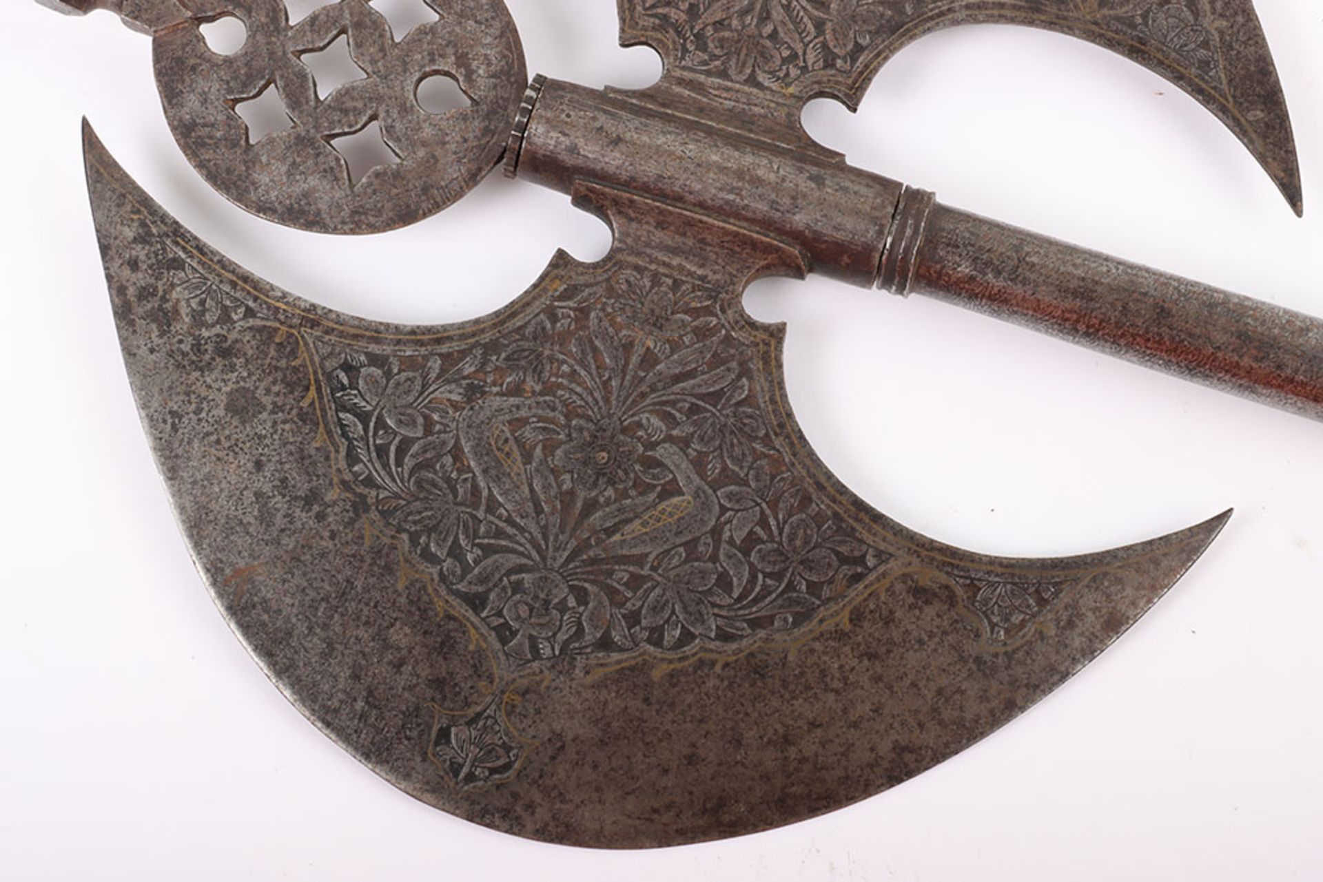 Large 19th Century Indo-Persian All Steel Double Axe Tabar - Image 10 of 12