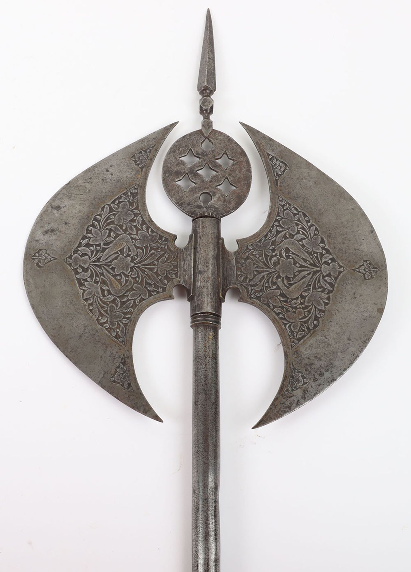 Large 19th Century Indo-Persian All Steel Double Axe Tabar - Image 2 of 12