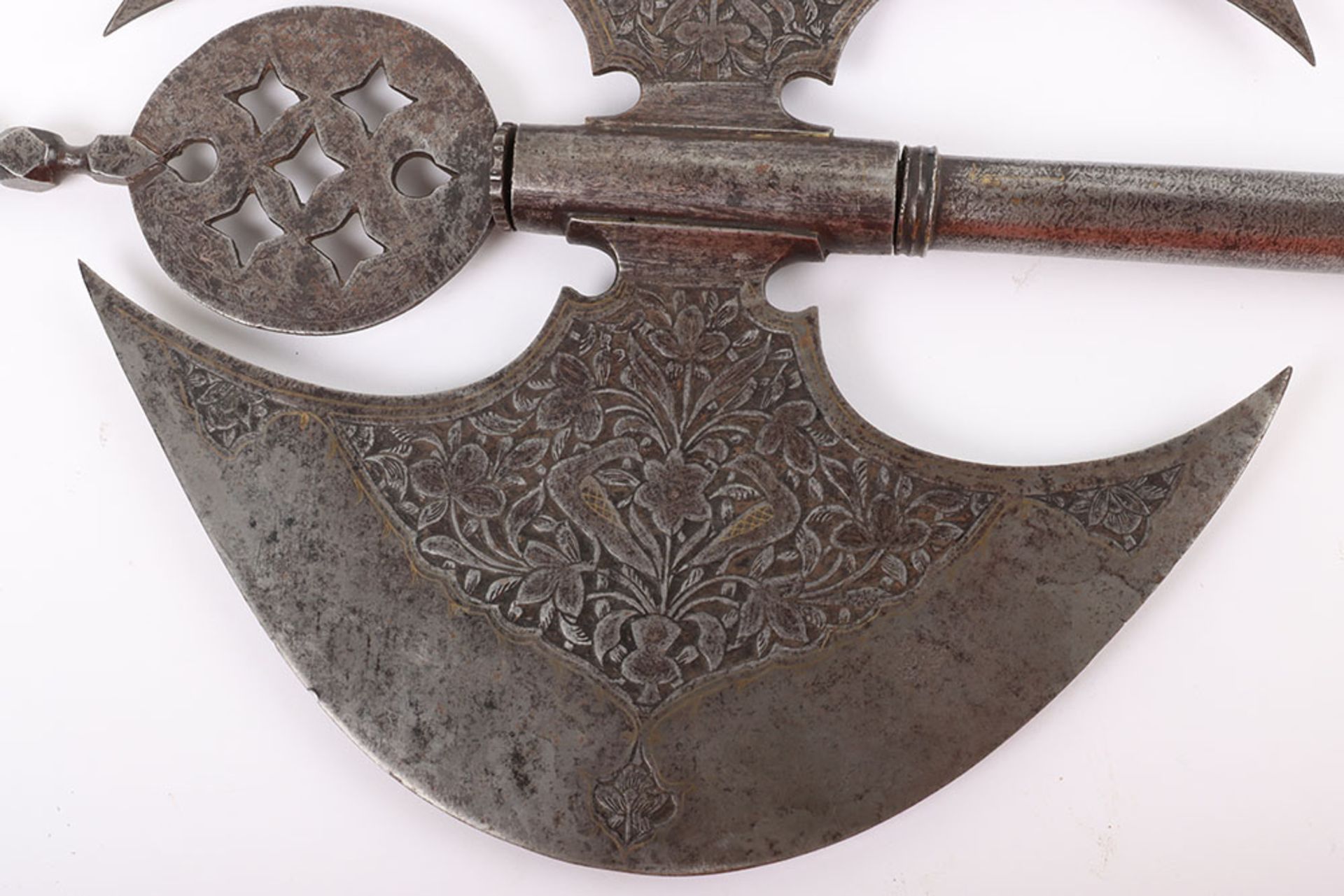 Large 19th Century Indo-Persian All Steel Double Axe Tabar - Image 6 of 12