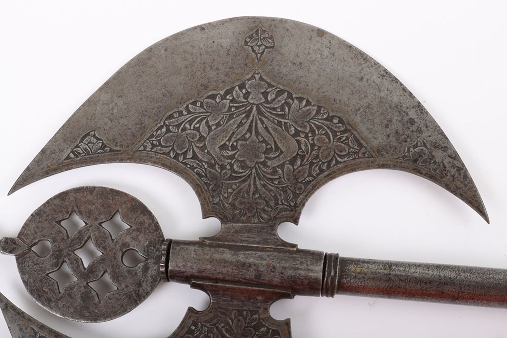 Large 19th Century Indo-Persian All Steel Double Axe Tabar - Bild 5 aus 12