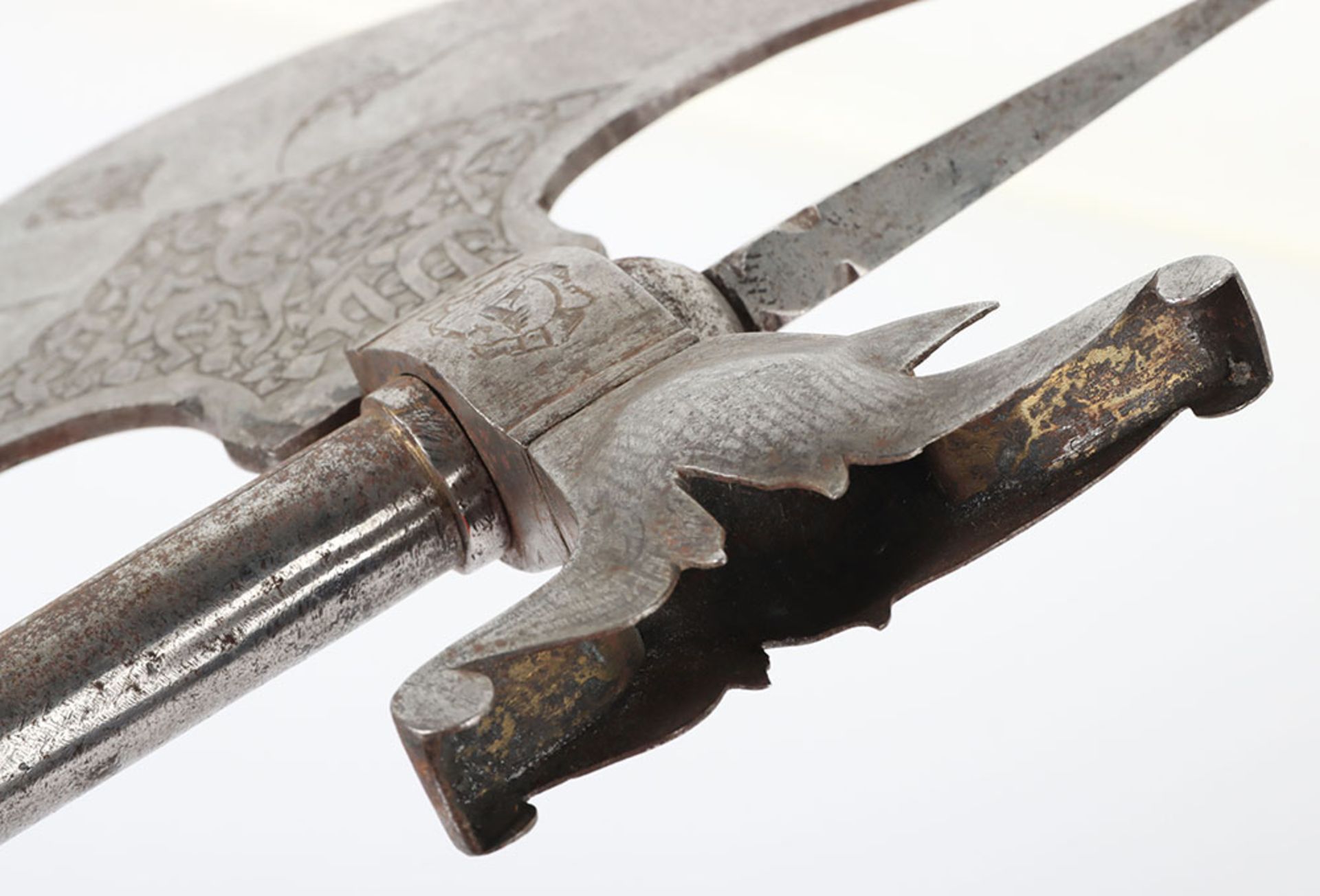 19th Century Indo-Persian All Steel Axe Tabar - Image 6 of 11