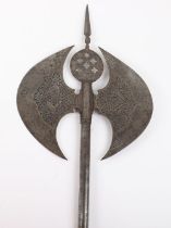 Large 19th Century Indo-Persian All Steel Double Axe Tabar