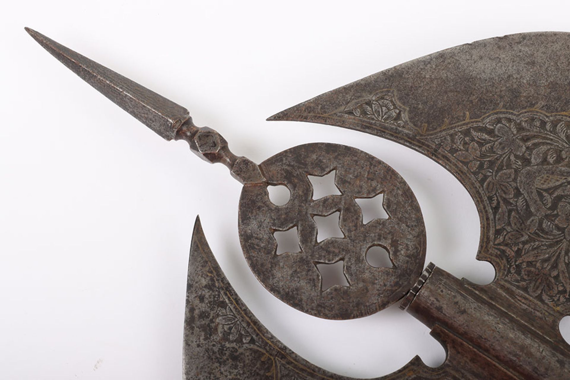 Large 19th Century Indo-Persian All Steel Double Axe Tabar - Image 8 of 12