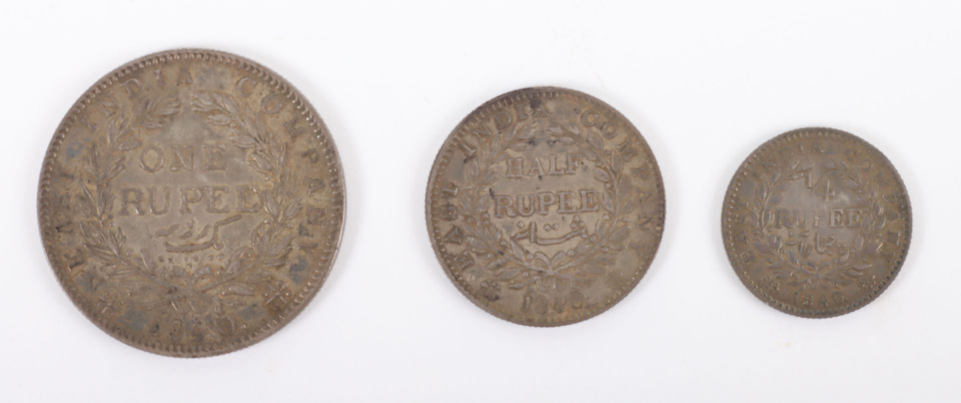 British India, Victoria (1837-1901), One Rupee, Half Rupee and Quarter Rupee, 1840, - Image 2 of 2