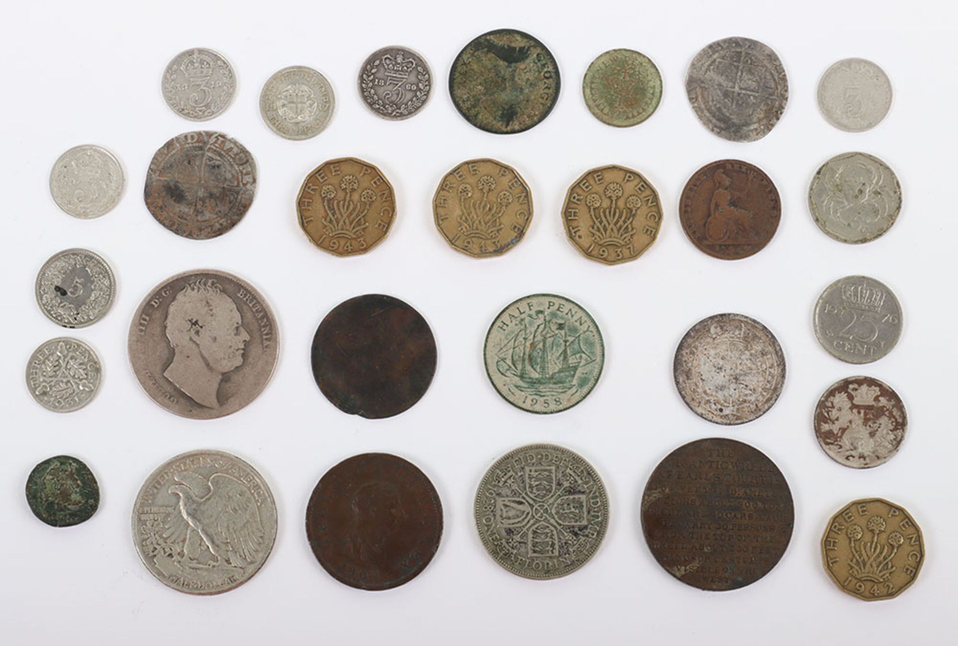 Selection of coins including Elizabeth I 1568 Sixpence, another Elizabeth I Sixpence, William IV 183 - Image 2 of 2