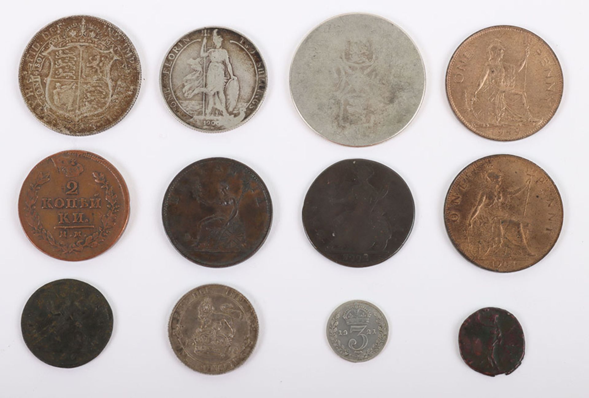 A selection of coins including 1902 Shilling, 1906 Florin, 1807 Halfpenny - Image 2 of 2