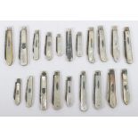 Twenty early 20th century silver and mother of pearl folding fruit knives