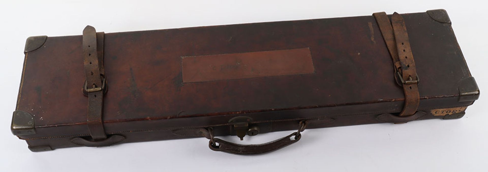 20th century leather and brass mounted single gun case - Image 7 of 9