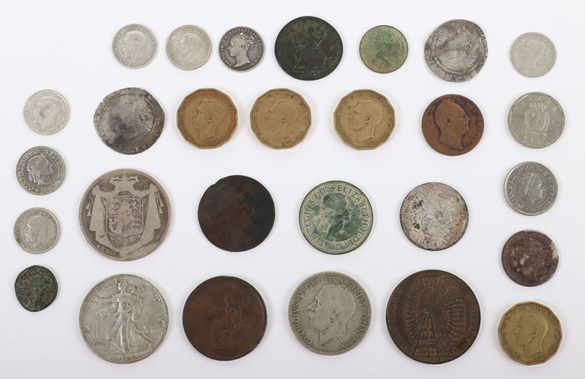 Selection of coins including Elizabeth I 1568 Sixpence, another Elizabeth I Sixpence, William IV 183