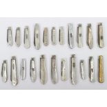 Twenty one early 20th century silver and mother of pearl folding fruit knives