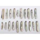 Twenty Victorian silver and mother of pearl folding fruit knives