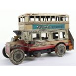 Gunthermann clockwork tinplate General Double Decker bus, German 1920s