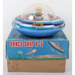 A Masudaya Modern Toys (Japan) Tinplate Battery-operated Space Ship X-5, lithographed tinplate