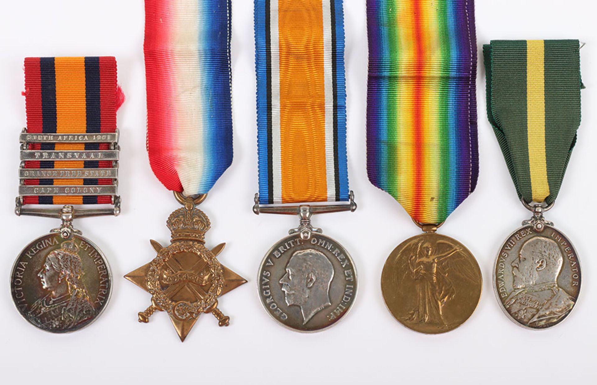 An Interesting Three Monarch Territorial Long Service Medal Group of Five to a Soldier Who Served in