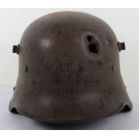 WW1 German M-16 Battle Damaged Steel Combat Helmet