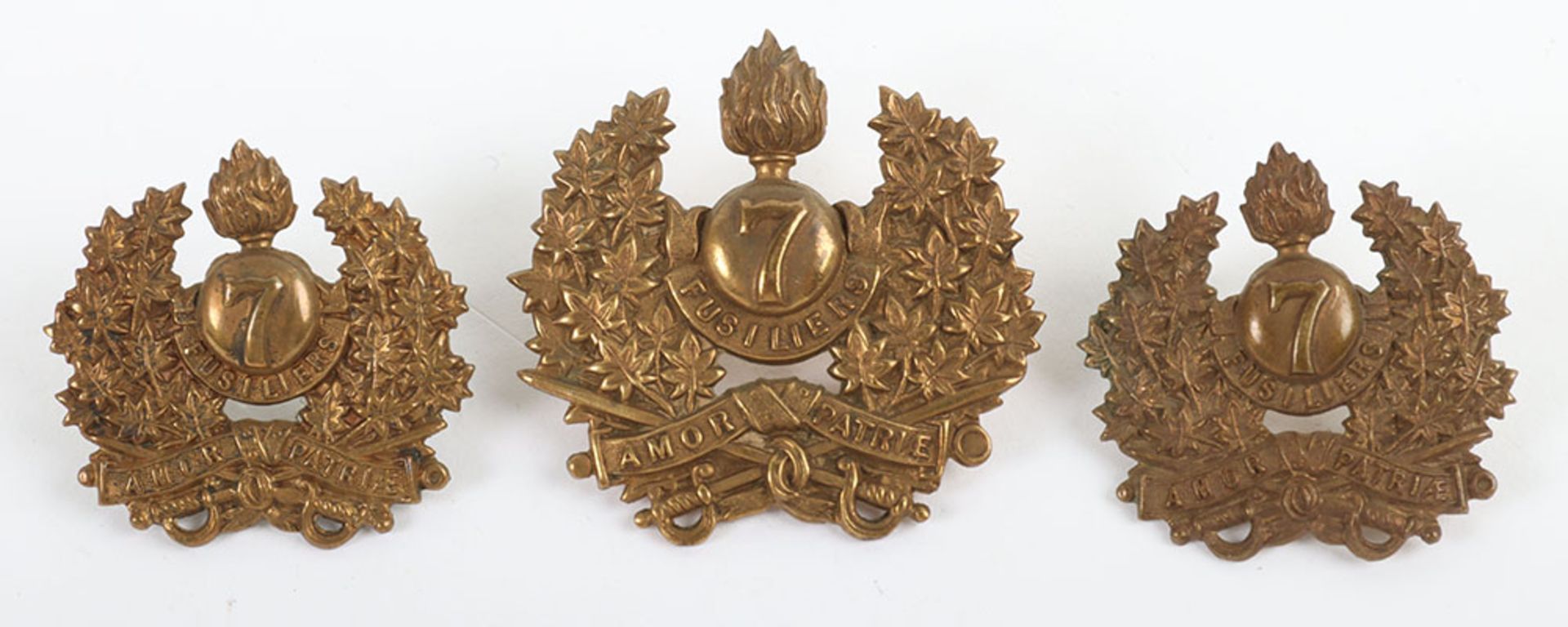 Canadian 7th Regiment of Fusiliers Cap and Collar Badge Set