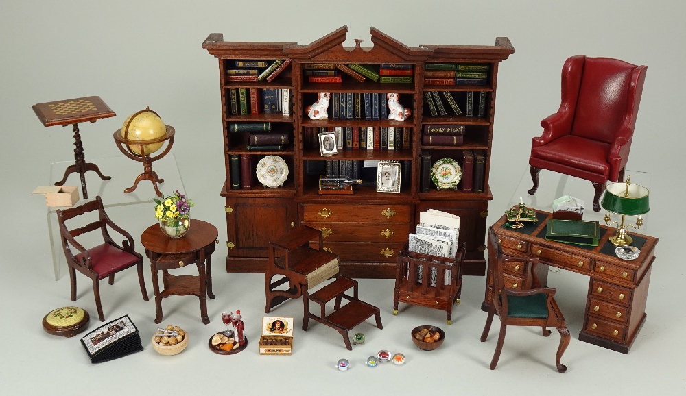 Suite of Escutcheon 1/12th scale Georgian Study Dolls house furniture,