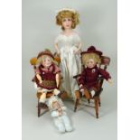 Pair of reproduction K&R ‘Max’ character bisque head dolls,