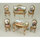 Austrian enamel hand painted miniature gilt furniture, early 20th century,