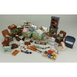 Collection of Dolls house Bedroom, Bathroom furniture, lighting, pictures and more,