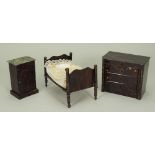 Rock and Graner Dolls House tinplate Bedroom furniture, German circa 1875,