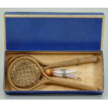 Rare Fashion dolls Badminton set in original box, French circa 1875,