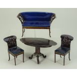 Rock and Graner Dolls House tinplate Dining room table and chairs, German circa 1875,