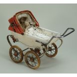 Vintage RED baby dolls carriage, French circa 1960,