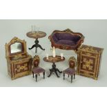 Waltershausen dolls house suite of furniture, German circa 1880s/90s,