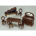 Lounge suite of wooden grain effect Dolls House furniture, German circa 1900,